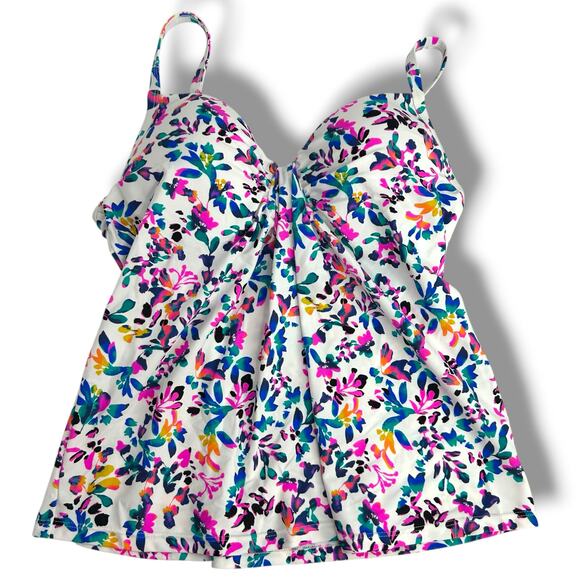 NEW Island Escape Tankini Swim Top SZ 6 White Purple Floral Boho Beach Swimsuit - Picture 1 of 10